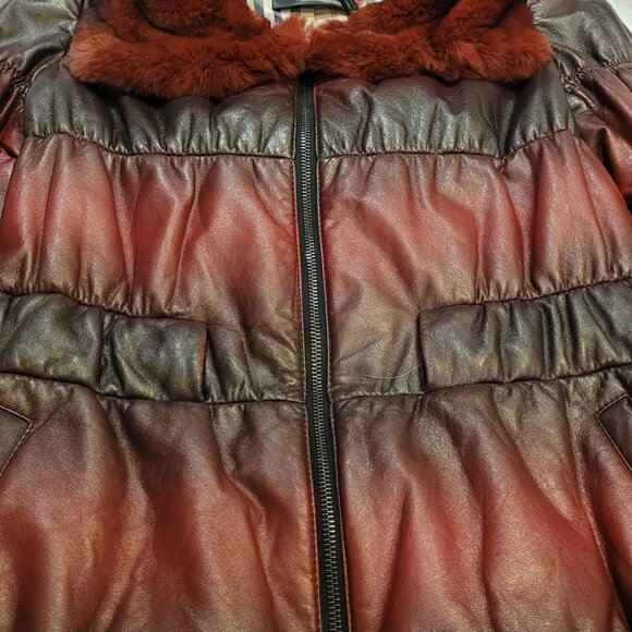 Red & Black Gradient Genuine Leather Jacke - Picture 4 of 9